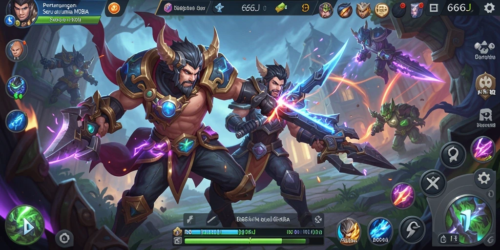 Tangkapan layar gameplay epik dari 666J, menampilkan aksi MOBA mendebarkan.