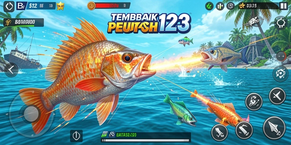 Screenshot gameplay BATA123 yang menampilkan aksi menarik menangkap ikan.