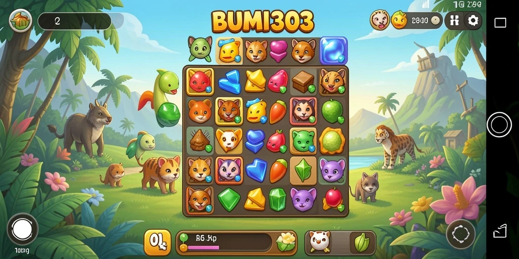 Tampilan gameplay BUMI303 menunjukkan keseruan mencocokkan item.