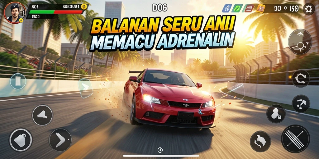 Gameplay D06 menampilkan balapan seru di trek yang menantang.