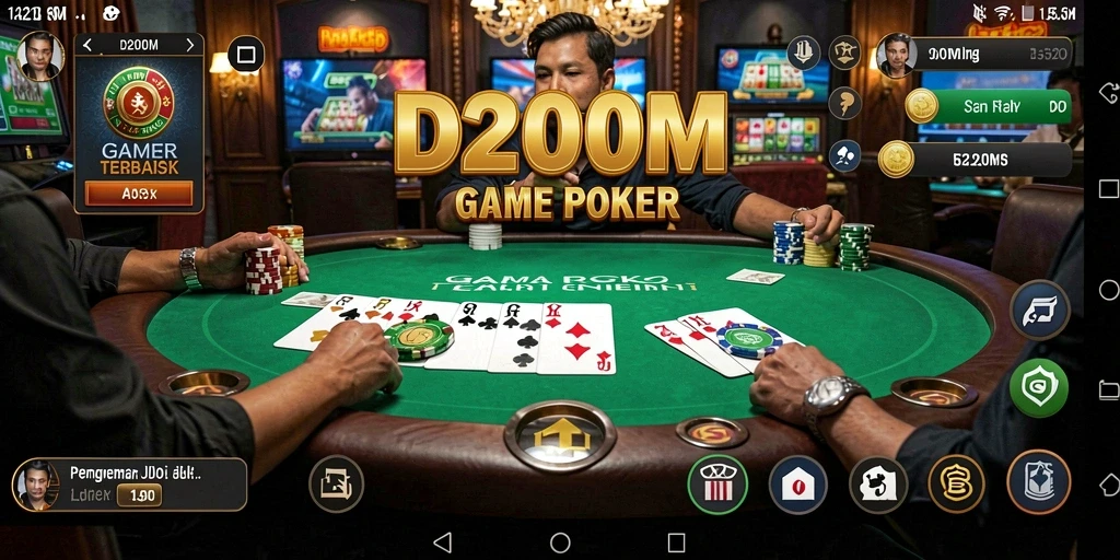 Screenshot D200M menampilkan gameplay poker yang seru dan interaktif.