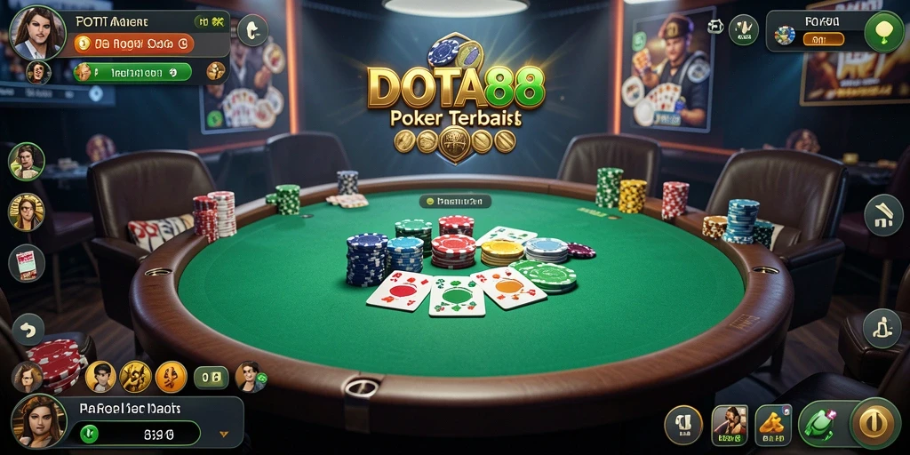 Screenshot gameplay Poker di DOTA88 menampilkan meja permainan yang dinamis.
