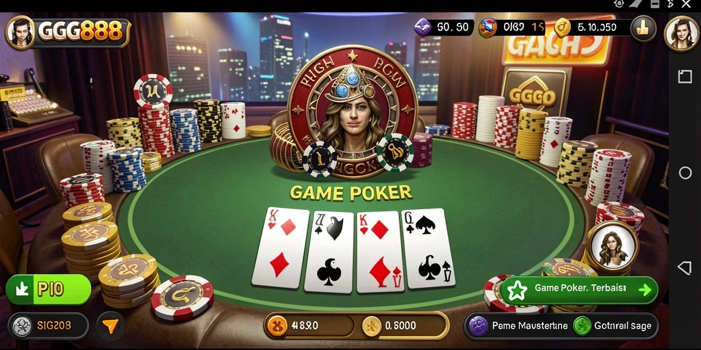 Tampilan gameplay GGG888 yang menegangkan dan seru di meja poker.