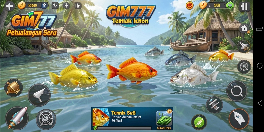 Tampilan gameplay GIM777 dengan aksi menangkap ikan yang seru.