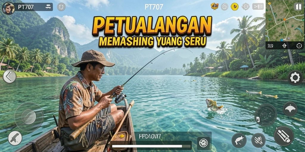 Screenshot PT707 menunjukkan aksi memancing yang mendebarkan di berbagai lokasi.