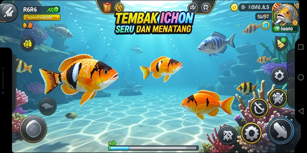 Screenshot gameplay R6R6 menampilkan aksi seru Tembak Ikan.