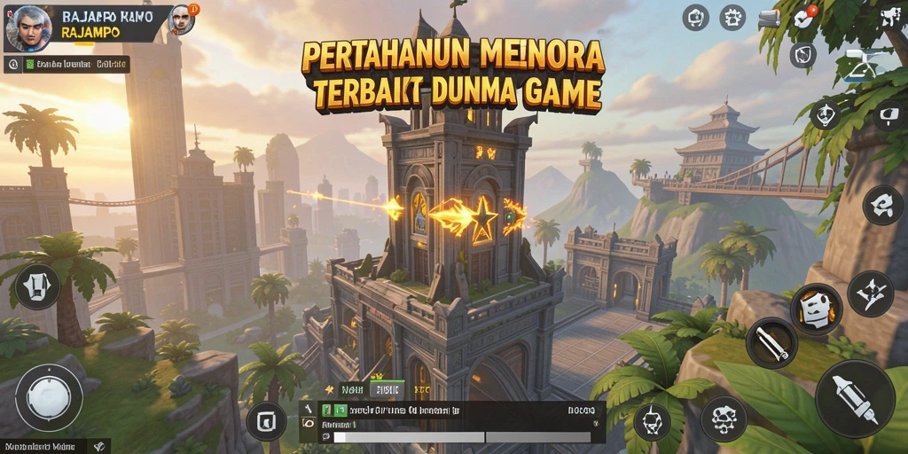 Tangkapan layar gameplay RAJAMPO menampilkan menara pertahanan yang strategis dan serangan musuh.