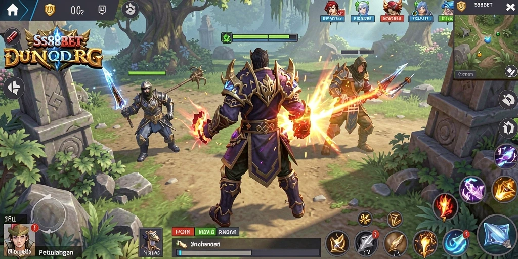 Screenshot utama SS88BET menampilkan karakter bertarung dalam dunia RPG yang menakjubkan.