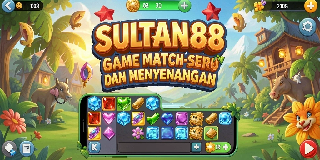 Tampilan gameplay seru game SULTAN88 saat mencocokkan permata.