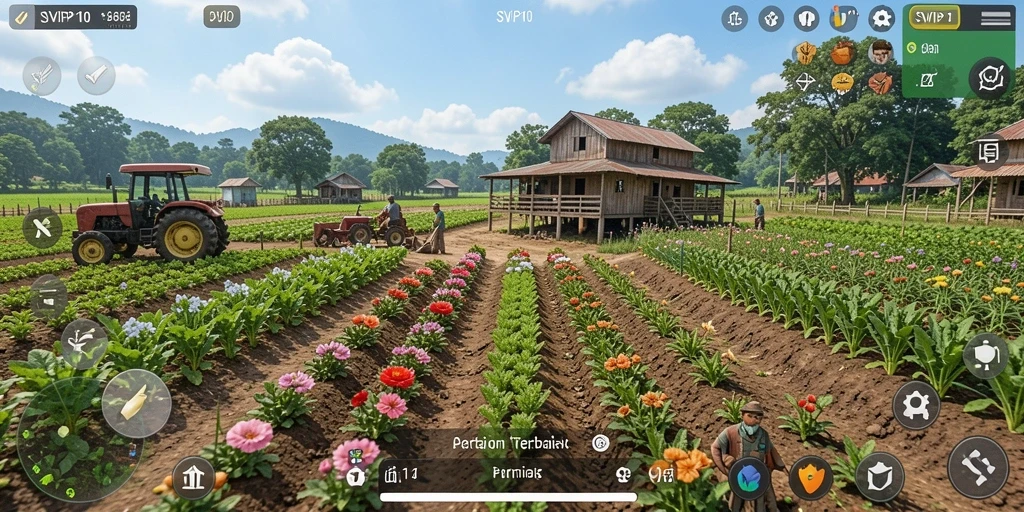 Screenshot gameplay SVIP10 yang menunjukkan aktivitas bertani yang seru.