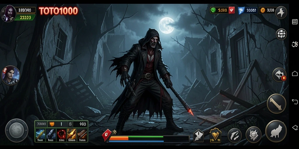 Gameplay menyeramkan TOTO1000 yang menampilkan suasana kegelapan dan ketegangan.
