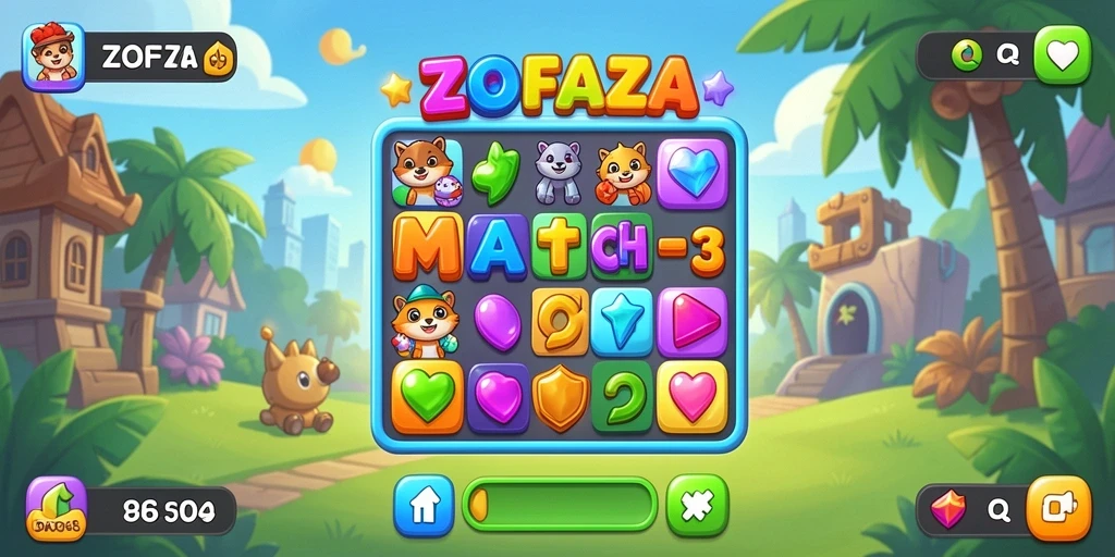 Gameplay seru ZOFAZA dalam menyelesaikan tantangan Match-3.